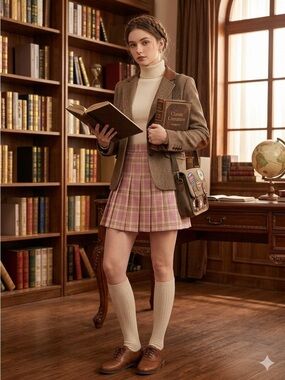 Plaid Pink Yellow Pleated Skirt Built In Shorts Skort Retro Schoolgirl Blokecore